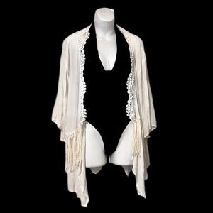 Xhilaration Cream Tassel Fringe Lace Open Beach pool Coverup Sz L